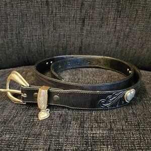 Resistol Black Leather with Heart Accents Belt - Woman's Size XL